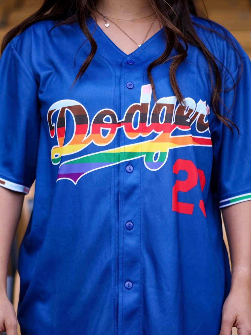 2023 Dodgers Blue Pride Rainbow Script Jersey